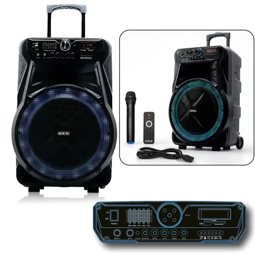 Акустична колонка ZXX-7272 600 Вт, портативна караоке система 15, Bluetooth, TWS, FM, LED, мікрофон, еквалайзер, на коліщатках