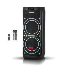 Акустична колонка ZXX-5560 100 Вт, портативна караоке система з 2 мікрофонами, Bluetooth, TWS, FM, LED-підсвіткою, на колесах