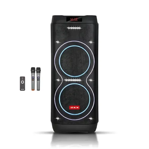 Акустическая колонка ZXX-5560 100 Вт, портативная караоке система с 2 микрофонами, Bluetooth, TWS, FM, LED подсветкой, на колесах - фото 2