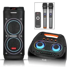 Акустическая колонка ZXX-5560 100 Вт, портативная караоке система с 2 микрофонами, Bluetooth, TWS, FM, LED подсветкой, на колесах