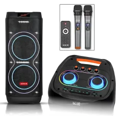 Акустическая колонка ZXX-5560 100 Вт, портативная караоке система с 2 микрофонами, Bluetooth, TWS, FM, LED подсветкой, на колесах