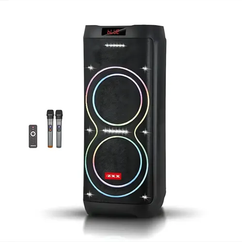Акустична колонка ZXX-5560 100 Вт, портативна караоке система з 2 мікрофонами, Bluetooth, TWS, FM, LED-підсвіткою, на колесах - фото 3