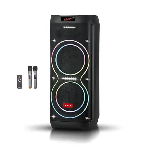 Акустическая колонка ZXX-5560 100 Вт, портативная караоке система с 2 микрофонами, Bluetooth, TWS, FM, LED подсветкой, на колесах - фото 3