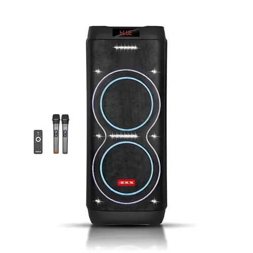 Акустическая колонка ZXX-5560 100 Вт, портативная караоке система с 2 микрофонами, Bluetooth, TWS, FM, LED подсветкой, на колесах - фото 2