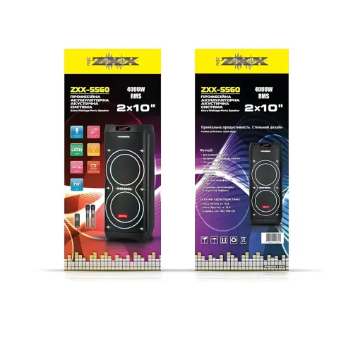 Акустична колонка ZXX-5560 100 Вт, портативна караоке система з 2 мікрофонами, Bluetooth, TWS, FM, LED-підсвіткою, на колесах - фото 8