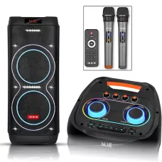 Акустична колонка ZXX-5560 100 Вт, портативна караоке система з 2 мікрофонами, Bluetooth, TWS, FM, LED-підсвіткою, на колесах