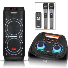 Акустична колонка ZXX-5560 100 Вт, портативна караоке система з 2 мікрофонами, Bluetooth, TWS, FM, LED-підсвіткою, на колесах