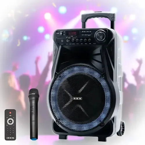 Акустическая колонка ZXX-7171 600 Вт, портативная караоке система 12, Bluetooth, TWS, FM, LED, микрофон, эквалайзер, на колесиках - фото 10