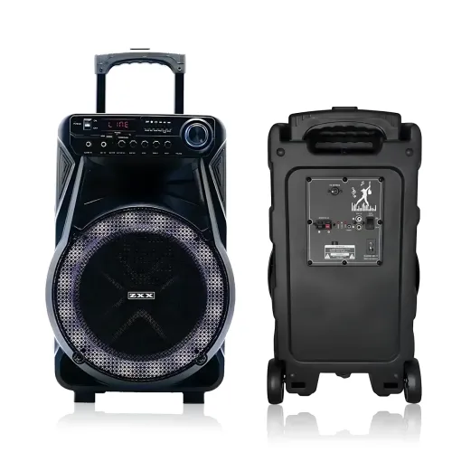 Акустическая колонка ZXX-7171 600 Вт, портативная караоке система 12, Bluetooth, TWS, FM, LED, микрофон, эквалайзер, на колесиках - фото 4