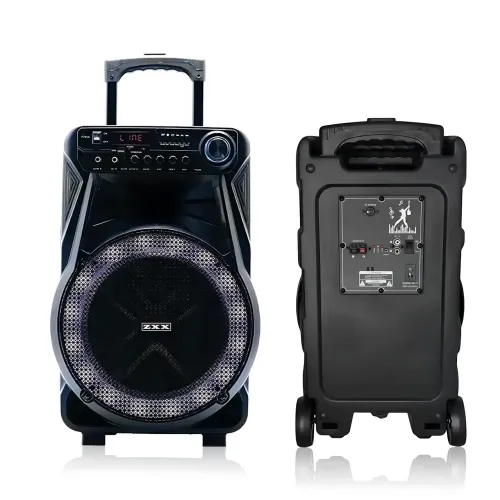 Акустическая колонка ZXX-7171 600 Вт, портативная караоке система 12, Bluetooth, TWS, FM, LED, микрофон, эквалайзер, на колесиках - фото 4