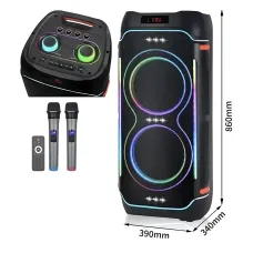 Портативна акустична колонка ZXX-5540 100 Вт, 2x10, Bluetooth, TWS, Караоке, 2 радіомікрофони, FM, LED-підсвітка, акумулятор