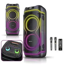 Портативная акустическая колонка ZXX-5540 100Вт, 2x10, Bluetooth, TWS, Караоке, 2 радиомикрофона, FM, LED-подсветка, аккумулятор