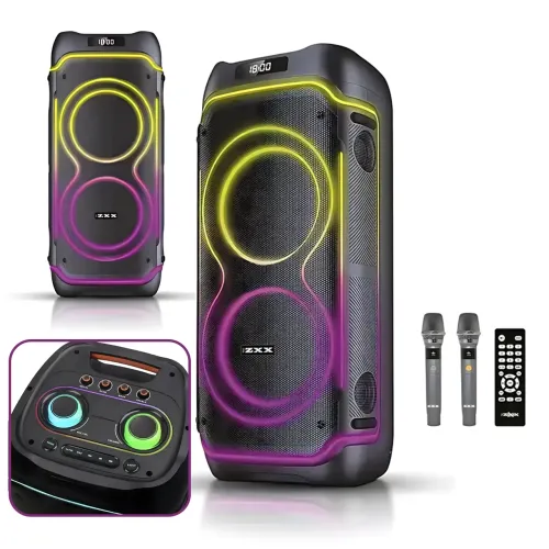 Портативна акустична колонка ZXX-5540 100 Вт, 2x10, Bluetooth, TWS, Караоке, 2 радіомікрофони, FM, LED-підсвітка, акумулятор