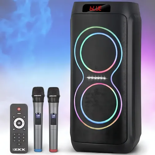 Портативная акустическая колонка ZXX-5550 80Вт, 2x8, Bluetooth, TWS, Караоке, 2 радиомикрофона, FM, LED-подсветка, 4500 мач - фото 7