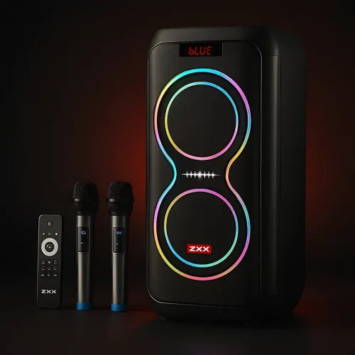 Портативная акустическая колонка ZXX-5550 80Вт, 2x8, Bluetooth, TWS, Караоке, 2 радиомикрофона, FM, LED-подсветка, 4500 мач - фото 10