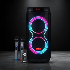Портативная акустическая колонка ZXX-5550 80Вт, 2x8, Bluetooth, TWS, Караоке, 2 радиомикрофона, FM, LED-подсветка, 4500 мач