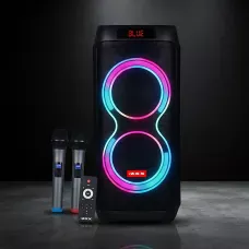 Портативна акустична колонка ZXX-5550 80 Вт, 2x8, Bluetooth, TWS, Караоке, 2 радіомікрофони, FM, LED-підсвітка, 4500 мач