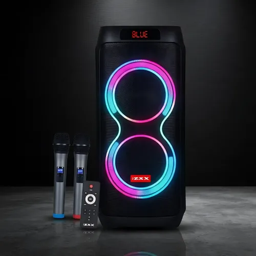 Портативна акустична колонка ZXX-5550 80 Вт, 2x8, Bluetooth, TWS, Караоке, 2 радіомікрофони, FM, LED-підсвітка, 4500 мач