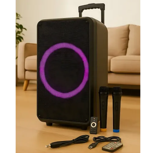 Портативна акустична колонка ZXX-7878 90 Вт, 15, Bluetooth, TWS, Караоке, 2 радіомікрофони, FM, RGB-підсвітка, 5000mAh - фото 2