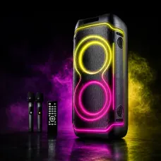 Портативная акустическая колонка ZXX-5530 80Вт, 2x8, Bluetooth, TWS, Караоке, 2 радиомикрофона, FM, LED-подсветка, 7000mAh