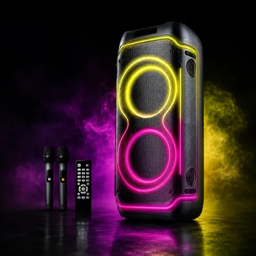 Портативна акустична колонка ZXX-5530 80 Вт, 2x8, Bluetooth, TWS, Караоке, 2 радіомікрофони, FM, LED-підсвітка, 7000mAh