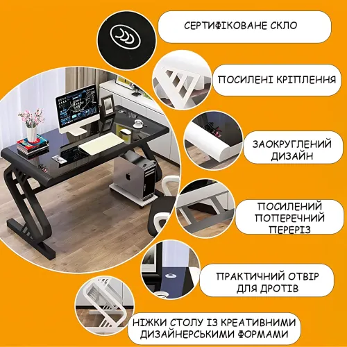 Игровой компьютерный стол Table 1921 из закаленного стекла с Z-образным каркасом, письменный стол для геймеров и дома - фото 6