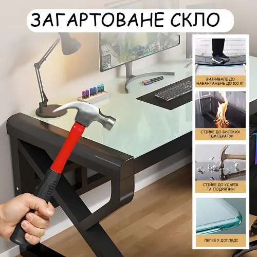 Игровой компьютерный стол AND-1922, письменный стол из закаленного стекла 120х60 см, стол для геймера и офиса, черный - фото 7