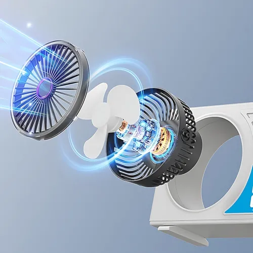 Портативный настольный вентилятор Asixxsix с 5 скоростями, 3D-обдувом и LED-ночником, аккумуляторный USB-вентилятор для дома/офиса - фото 6