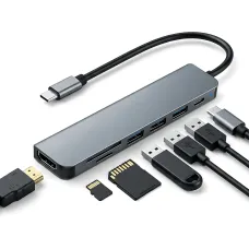 USB-хаб XoKo AC-500 7-в-1 Type-C, HDMI 4K, RJ45 (Gigabit), 2xUSB 3.0, PD 100W, картридер SD/TF, алюминиевый корпус (Графит)