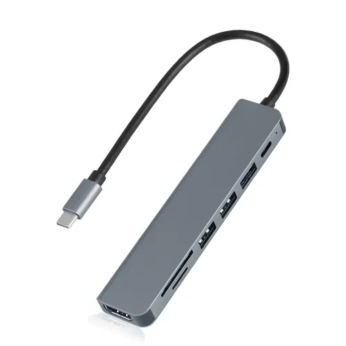 USB-хаб XoKo AC-500 7-в-1 Type-C, HDMI 4K, RJ45 (Gigabit), 2xUSB 3.0, PD 100W, картридер SD/TF, алюминиевый корпус (Графит) - фото 2