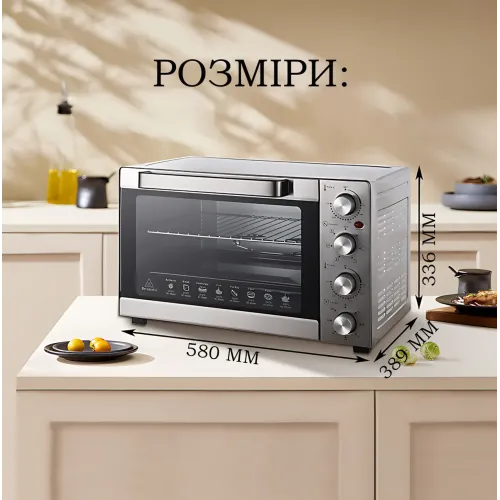 Электрическая печь-духовка Zepline ZP-00368, 45 л, 2200 Вт, духовой шкаф из нержавеющей стали с конвекцией, грилем и подсветкой - фото 4
