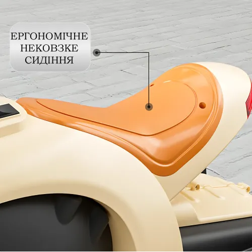 Детский электромотоцикл-трайк трёхколёсный бежевый с LED-подсветкой колес, Bluetooth и аккумулятором (до 60 кг) - фото 7