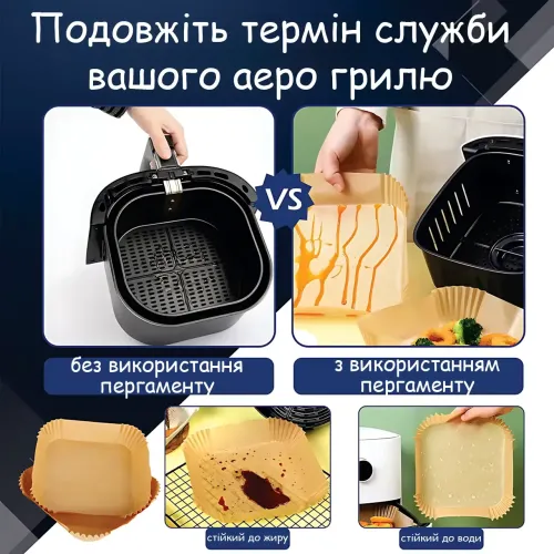 Пергаментные силиконизированные формы 23 см для аэрогриля, мультипечи и духовки (100 шт.), одноразовая бумага для выпечки и жарки - фото 6