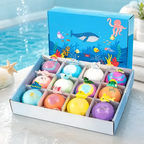 Набор органических бомбочек для ванны с игрушкой-сюрпризом BATH BOMB GIFT, шипучие бомбочки для купания Морские обитатели 12 шт. - фото 3