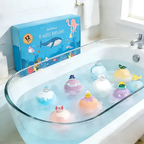 Набор органических бомбочек для ванны с игрушкой-сюрпризом BATH BOMB GIFT, шипучие бомбочки для купания Морские обитатели 12 шт. - фото 5