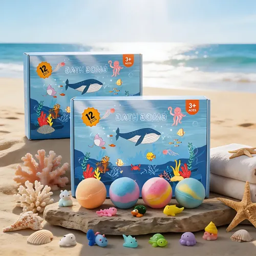 Набор органических бомбочек для ванны с игрушкой-сюрпризом BATH BOMB GIFT, шипучие бомбочки для купания Морские обитатели 12 шт.