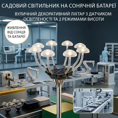 Садовый светильник на солнечной батарее «Грибы» 26Х-75 с датчиком освещенности и 2 режимами высоты - фото 4