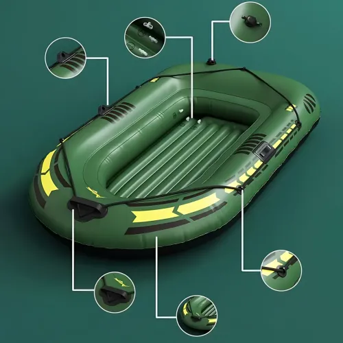 Надувная двухместная лодка JR-2200 с надувным дном, веслами, насосом и подушкой для рыбалки и отдыха, 180х98 см
