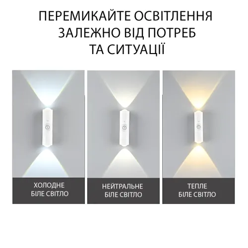 Умный беспроводной настенный LED светильник-ночник с датчиком движения и пультом ДУ NS-02, 3 цвета свечения, RGB, аккумулятор - фото 5
