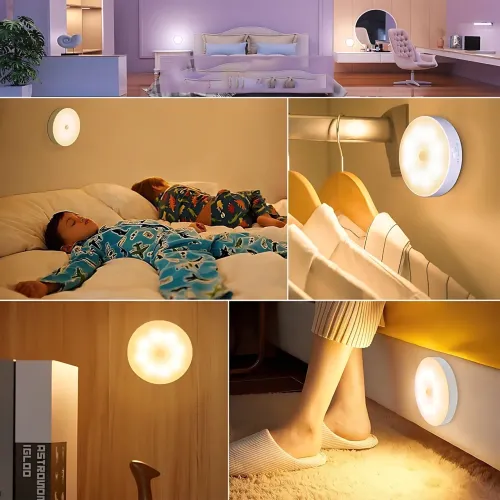 Беспроводной круглый LED-ночник с датчиком движения на магните MM2010, аккумуляторный светильник с USB-зарядкой и 2 режимами света - фото 8