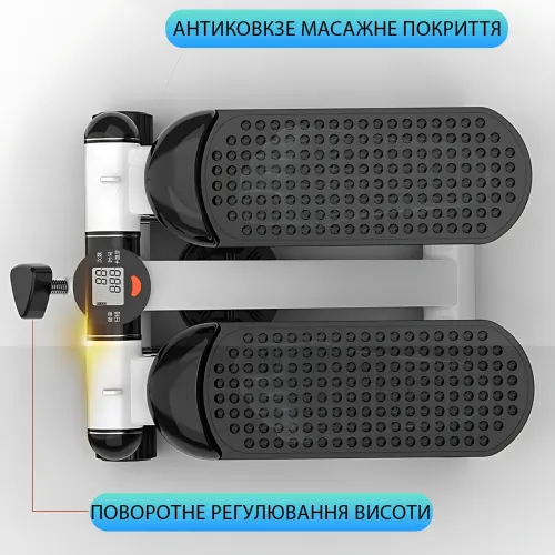 Мини-степпер для домашнего фитнеса XY-285, напольный тренажер для ног и ягодиц с эспандерами и LED-дисплеем (до 100 кг) - фото 6