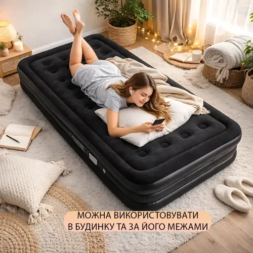 Надувной матрас-кровать одноместный JR-5061 с аккумуляторным насосом Type-C, черный, 190х100х40 см - фото 7
