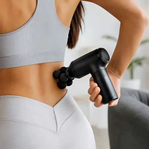 Перкуссионный массажер для тела MDHL Fascial Gun MD-9901 (25 Вт, 3200 об/мин, 6 скоростей), 5 насадок, портативный ручной массажер - фото 7