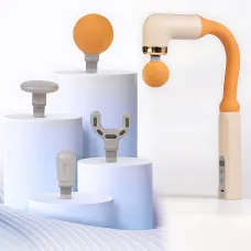 Перкусійний масажер для тіла ручний MDHL MD-XY-11 U-Shaped, + 4 насадки, вигнутий ударний вібромасажер Type-C