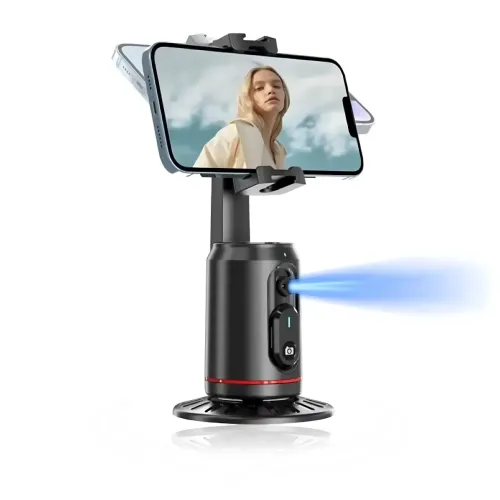Смарт-штатив трипод Q02 с AI автоотслеживанием лица 360°, LED подсветкой и пультом для блогеров и стримов - фото 6