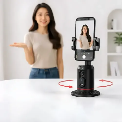 Смарт-штатив трипод Q02 с AI автоотслеживанием лица 360°, LED подсветкой и пультом для блогеров и стримов - фото 2