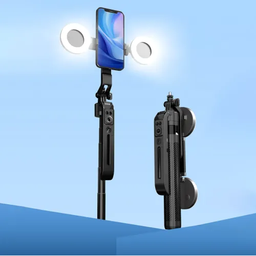 Смарт селфи-штатив трипод C12 Long с AI-автоотслеживанием лица 360° и LED-подсветкой Чёрный (1.8 м, Bluetooth-пульт), квадропод