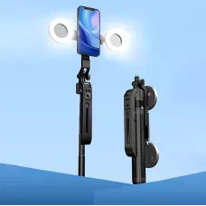 Смарт селфи-штатив трипод C12 Long с AI-автоотслеживанием лица 360° и LED-подсветкой Чёрный (1.8 м, Bluetooth-пульт), квадропод