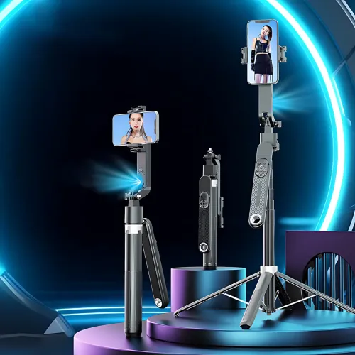 Селфи штатив трипод Q515 TK-H с AI-авто-отслеживанием лица 360°, 2 LED лампами и пультом (до 1.8 м)