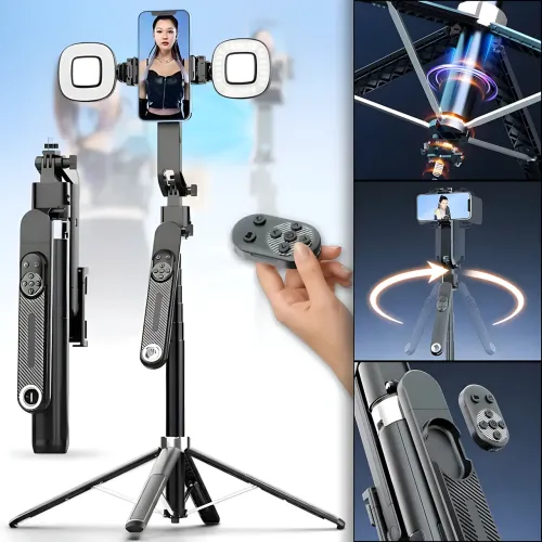 Селфи штатив трипод Q515 TK-H с AI-авто-отслеживанием лица 360°, 2 LED лампами и пультом (до 1.8 м) - фото 10